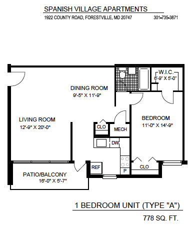 1 Bedroom – 1 Bath floor plan diagram