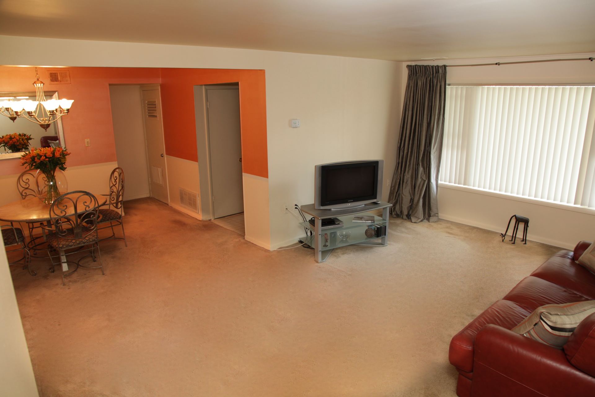 Open living and dining room